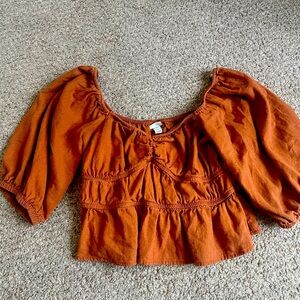 A new day brown/orange puff sleeve top